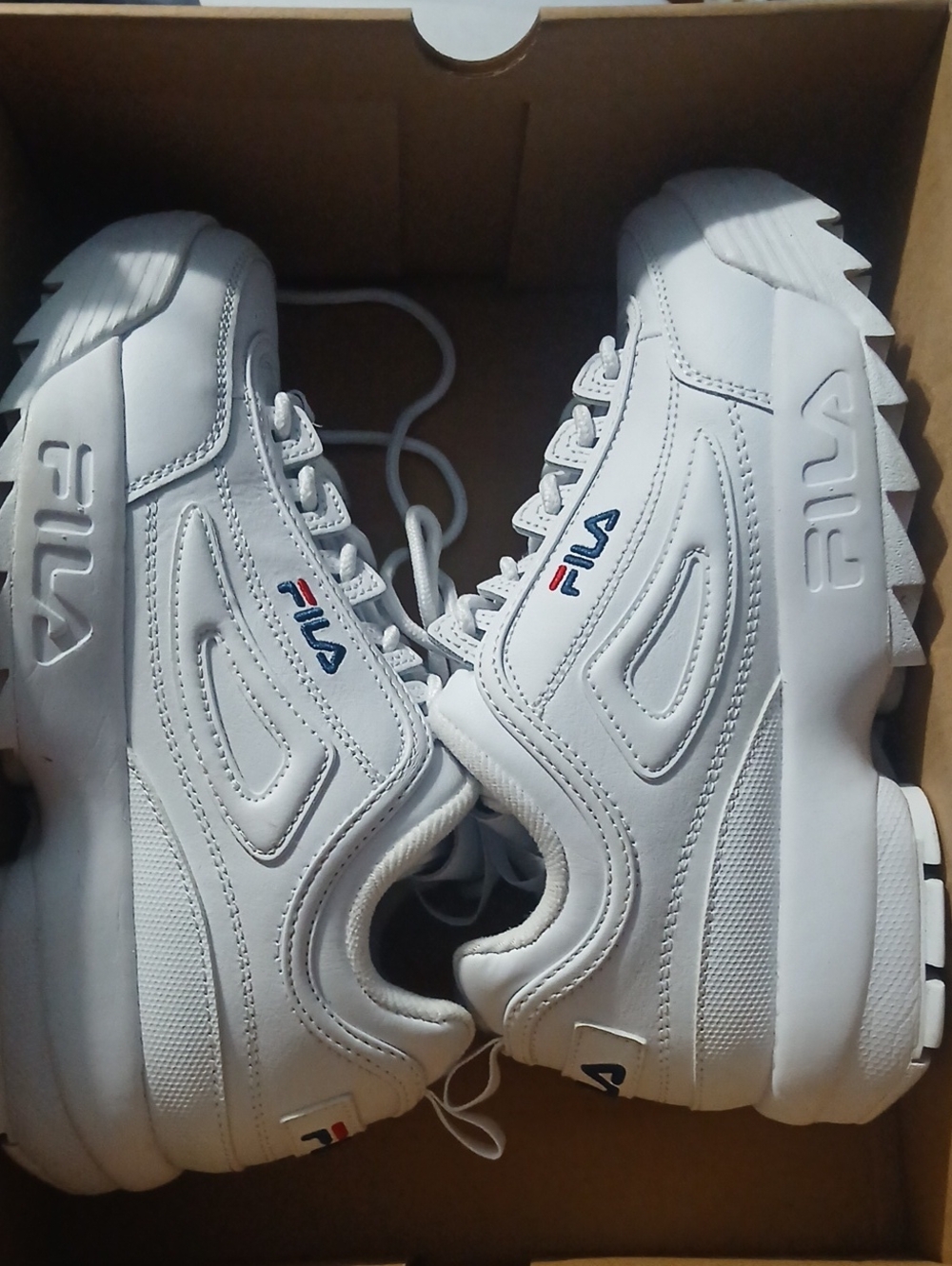 Fila Women's White Sneakers with Navy & Red Logo Accents